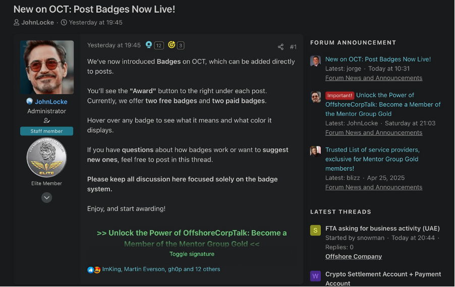 OCT Post Badges announcement