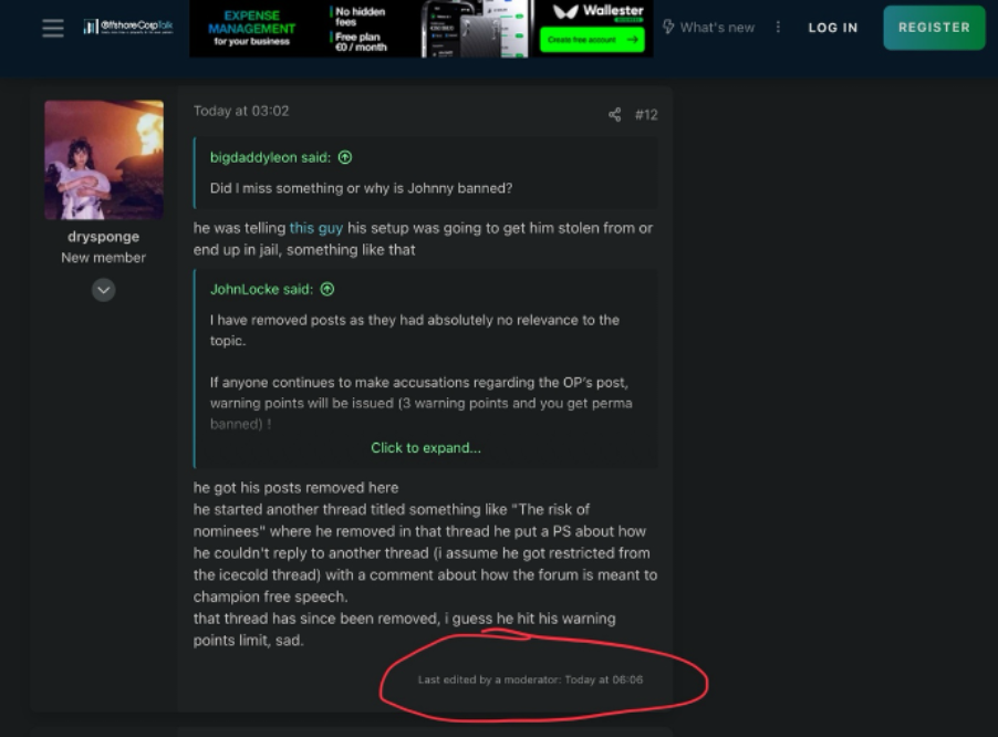 Screenshot of forum post showing moderator edits